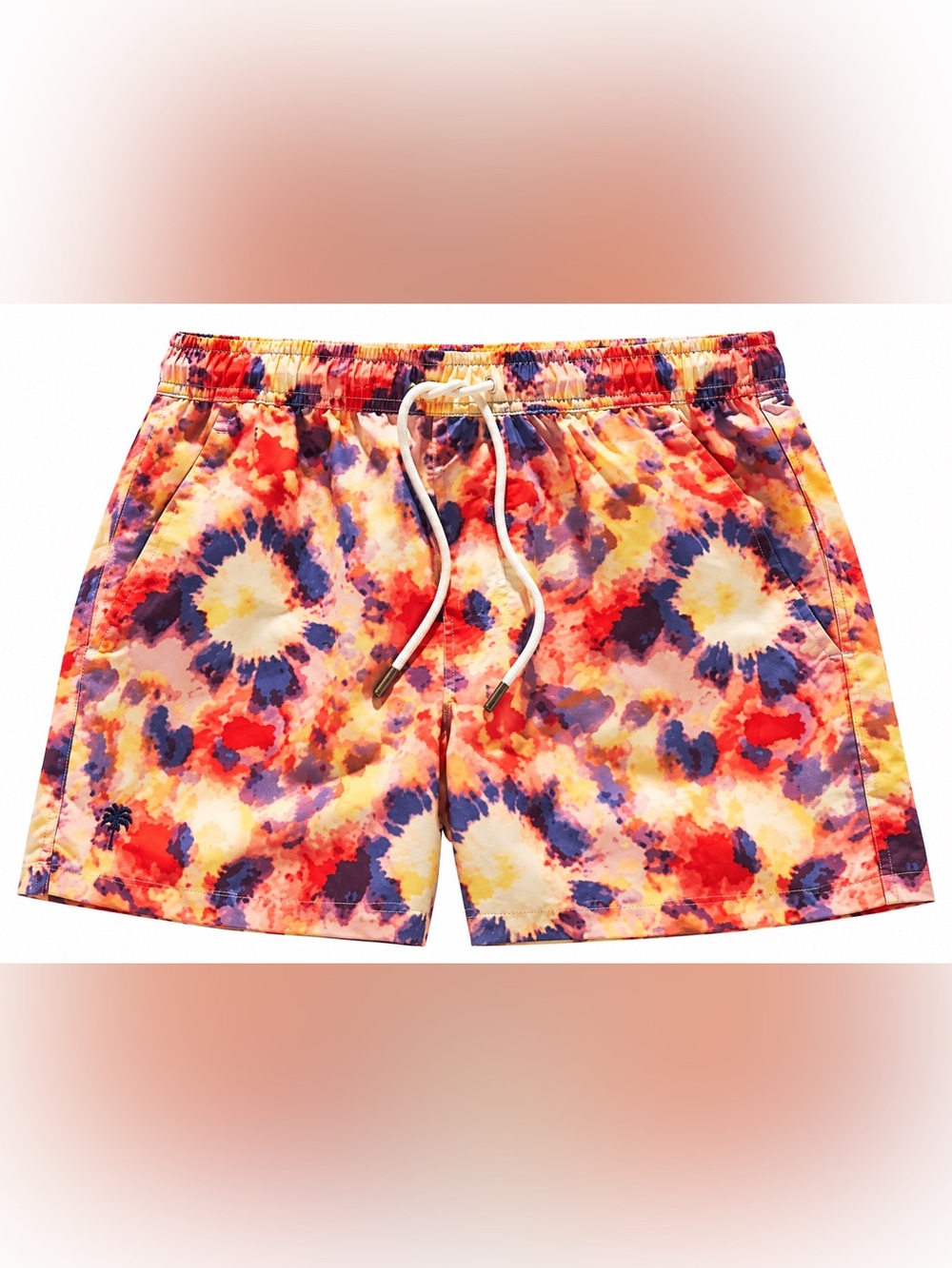 OAS Yellow Tie Swim Shorts Abstract Floral Print Men’s Size Large - Picture 2 of 9